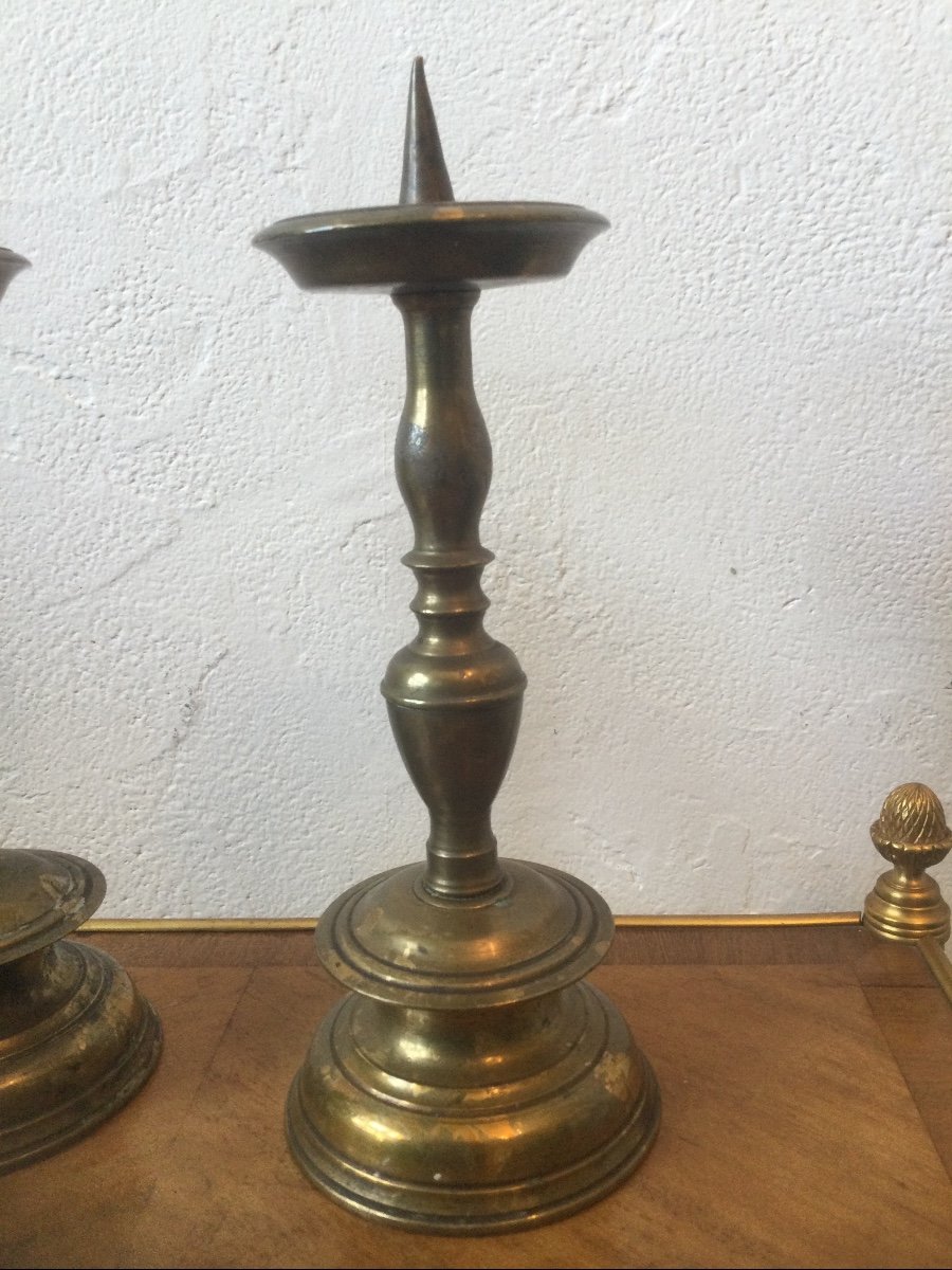 Pair Of Small Bronze Candlesticks -photo-2