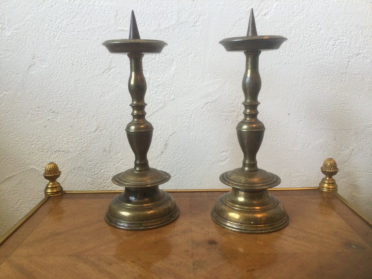 Pair Of Small Bronze Candlesticks 