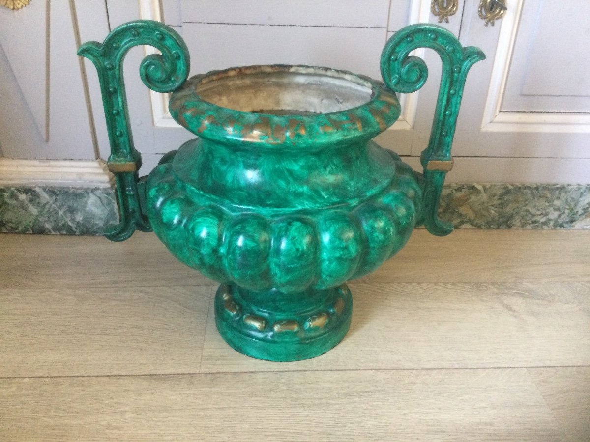 Garden Basin, Winter Garden In Enameled Cast Iron Imitation Of Malachite 