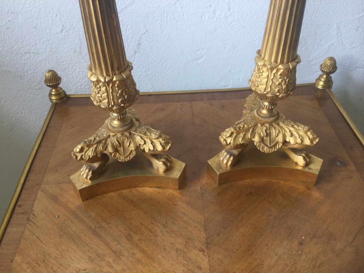 Pair Of Candlesticks In Mercury-gilt Bronze Height 31 Cm-photo-2