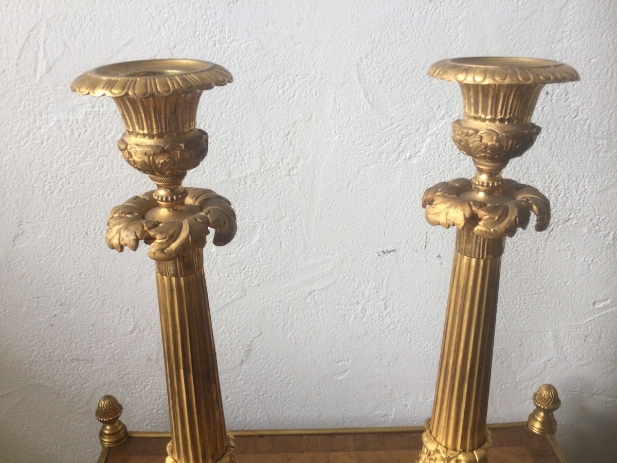 Pair Of Candlesticks In Mercury-gilt Bronze Height 31 Cm-photo-3