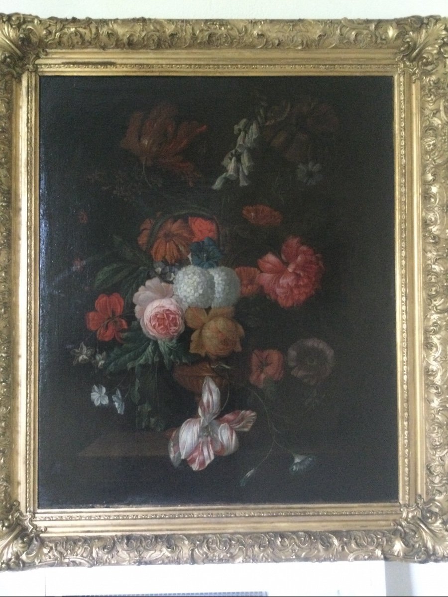 Grand Bouquet De Fleurs époque Fin XVIIéme Début XVIIIéme 
