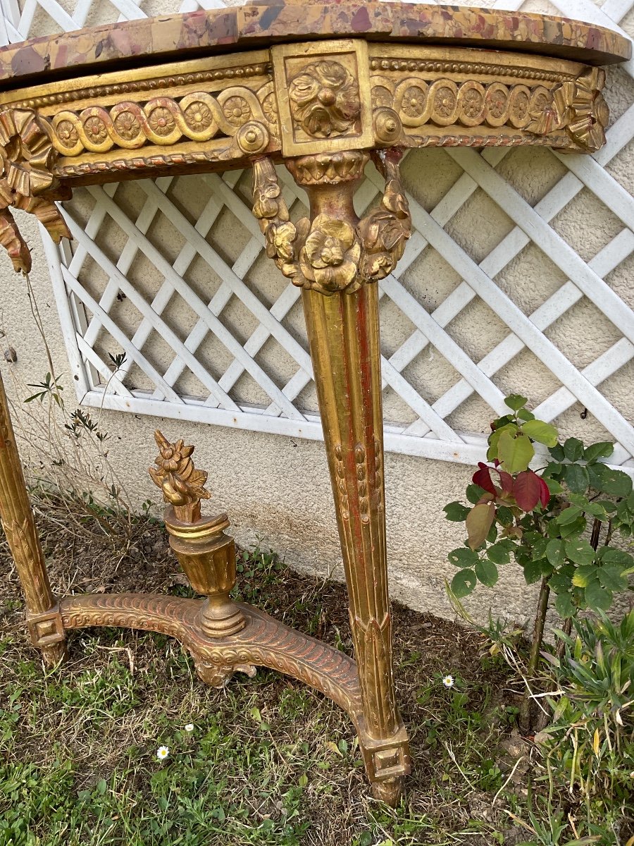 Console En Bois Dorée à Ceinture Ajourée époque Louis XVI-photo-4