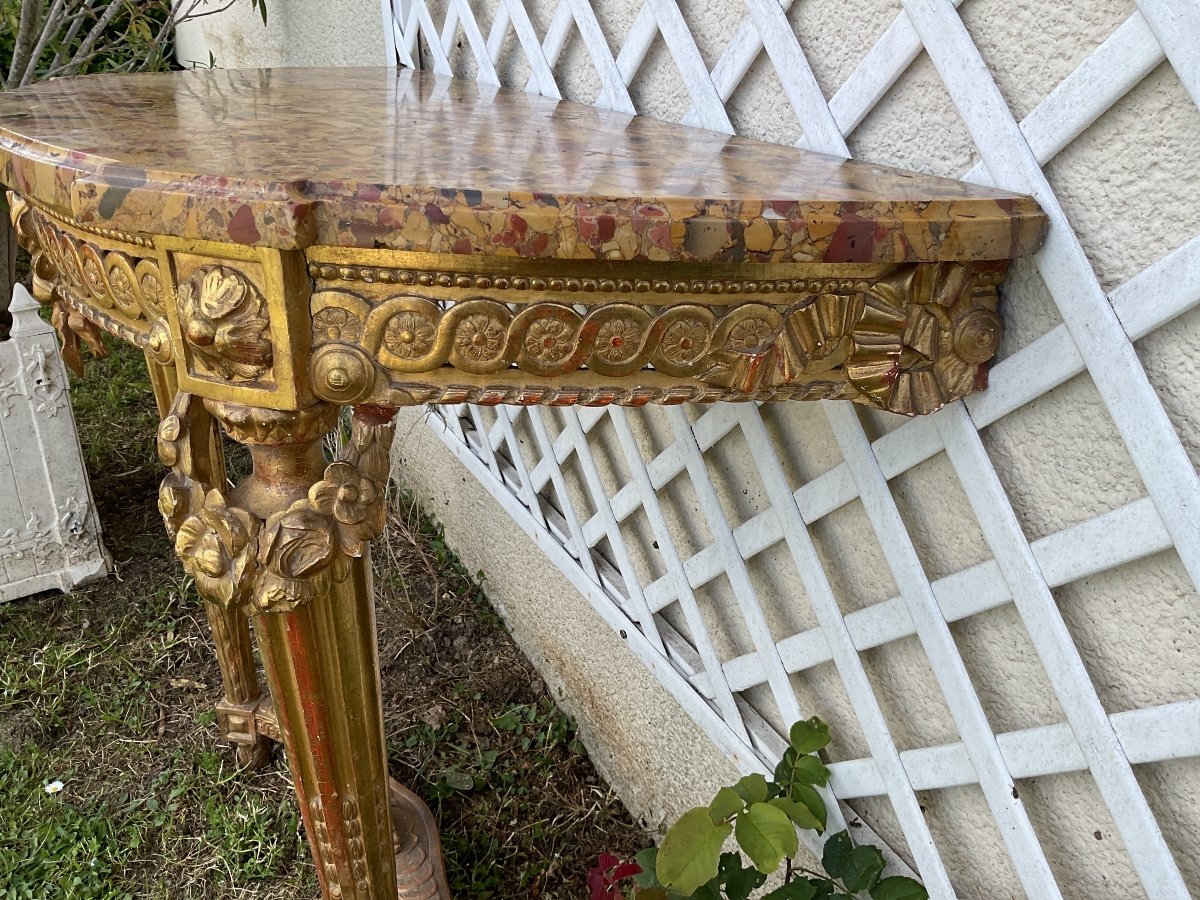 Console In Golden Wood With Openwork Belt Louis XVI Period-photo-2