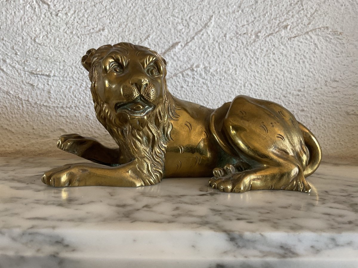 Lion Couple Lioness In Gilt Bronze From The 19th Century-photo-3