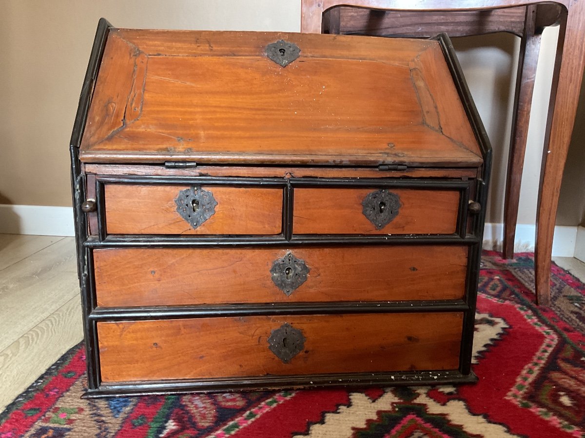 Rare Bureau De Pente De Voyage En Citronnier Et ébène Travail De Port époque XVIIIéme-photo-2