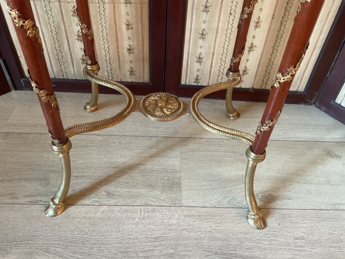 Oval Pedestal Table In Bronze, Mahogany Shafts, Pyrenees Marble Top -photo-2