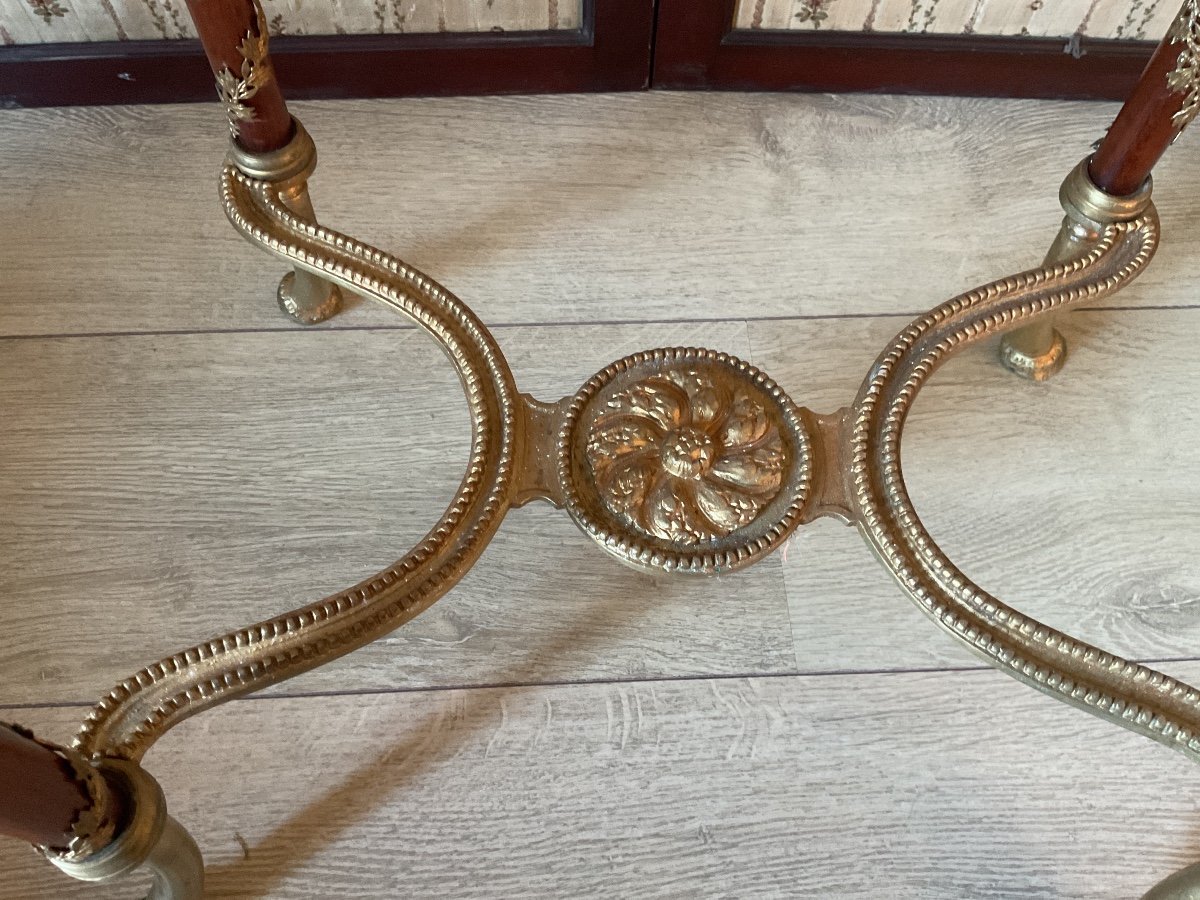 Oval Pedestal Table In Bronze, Mahogany Shafts, Pyrenees Marble Top -photo-1