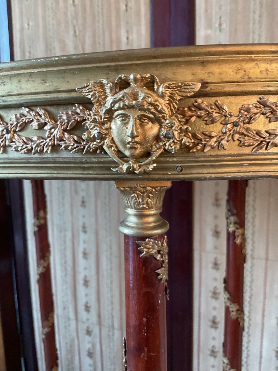 Oval Pedestal Table In Bronze, Mahogany Shafts, Pyrenees Marble Top -photo-2