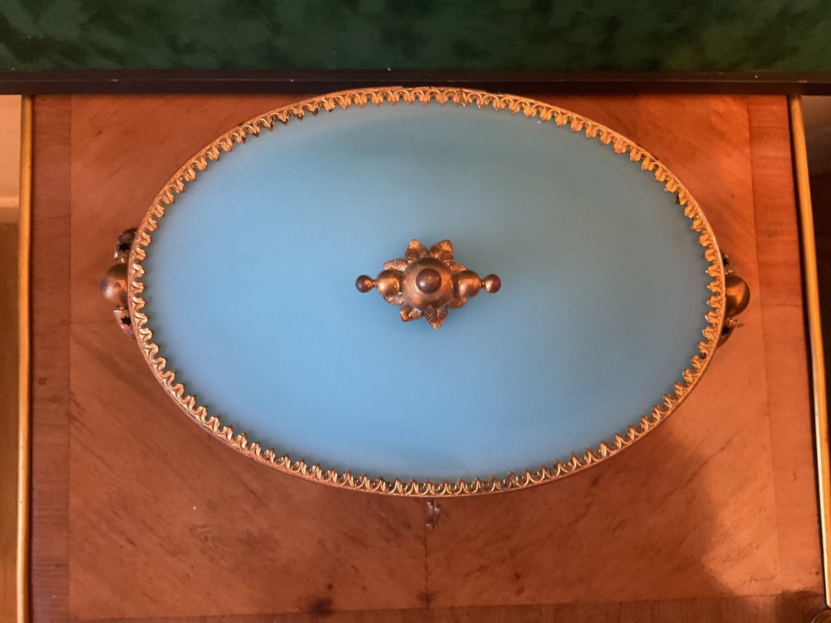 Blue Opaline Box Gilt Bronze Frame Charles X Period-photo-2