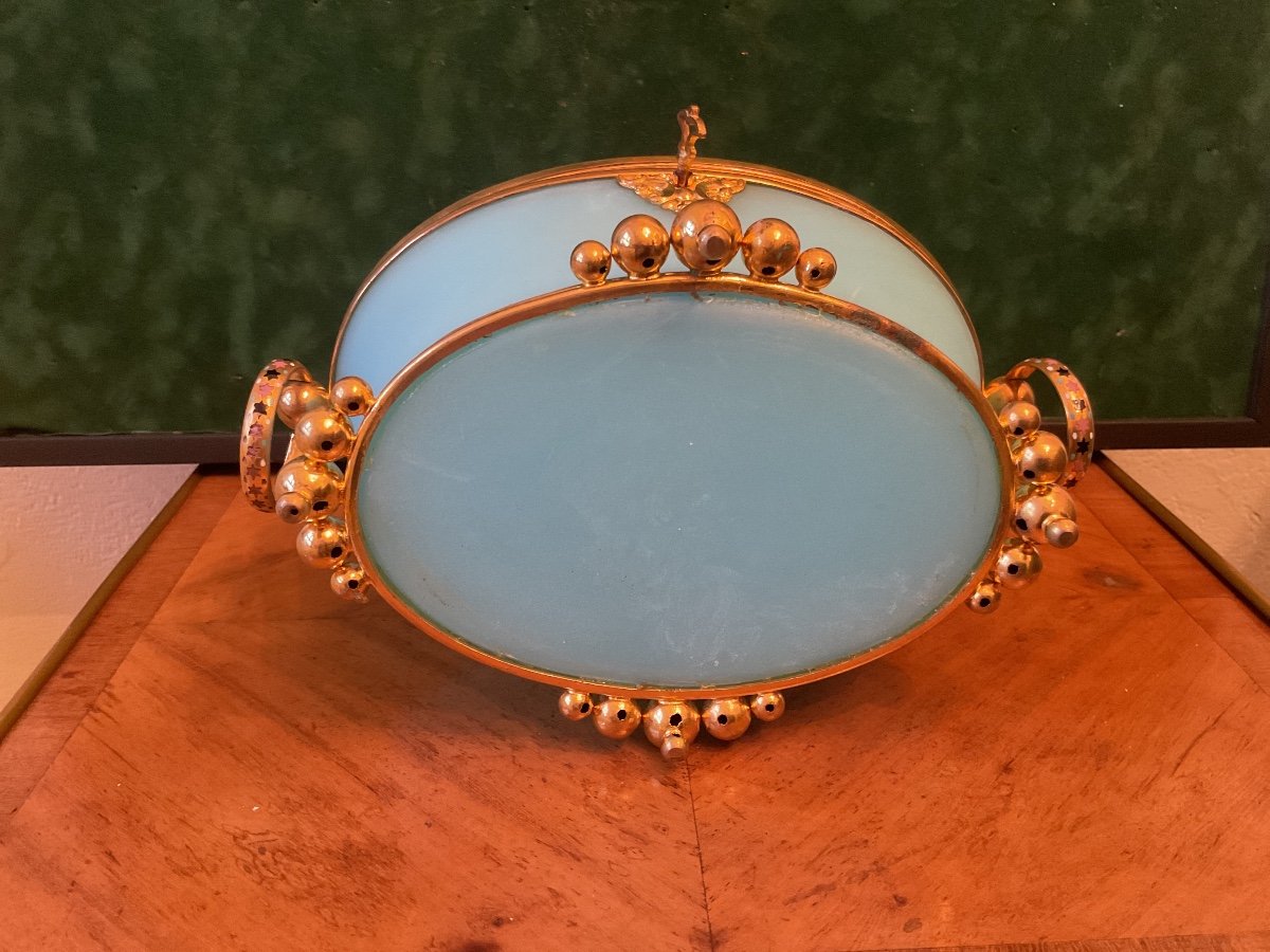 Blue Opaline Box Gilt Bronze Frame Charles X Period-photo-1