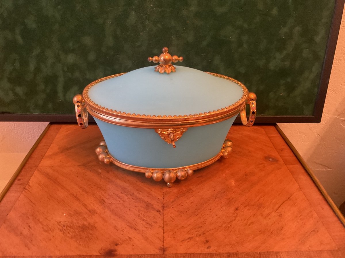 Blue Opaline Box Gilt Bronze Frame Charles X Period