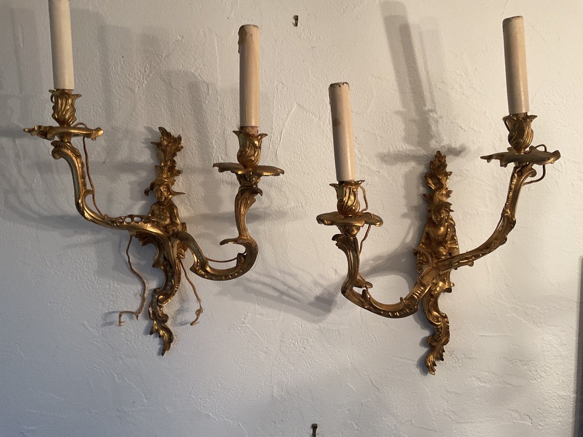 Pair Of Chinese Wall Lights By Caffieri