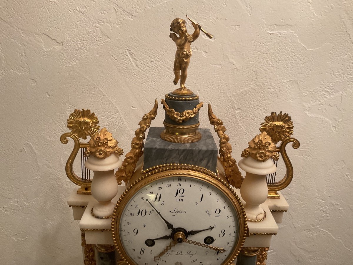 Large Calendar Clock Signed Lépine, Louis XVI Period-photo-3