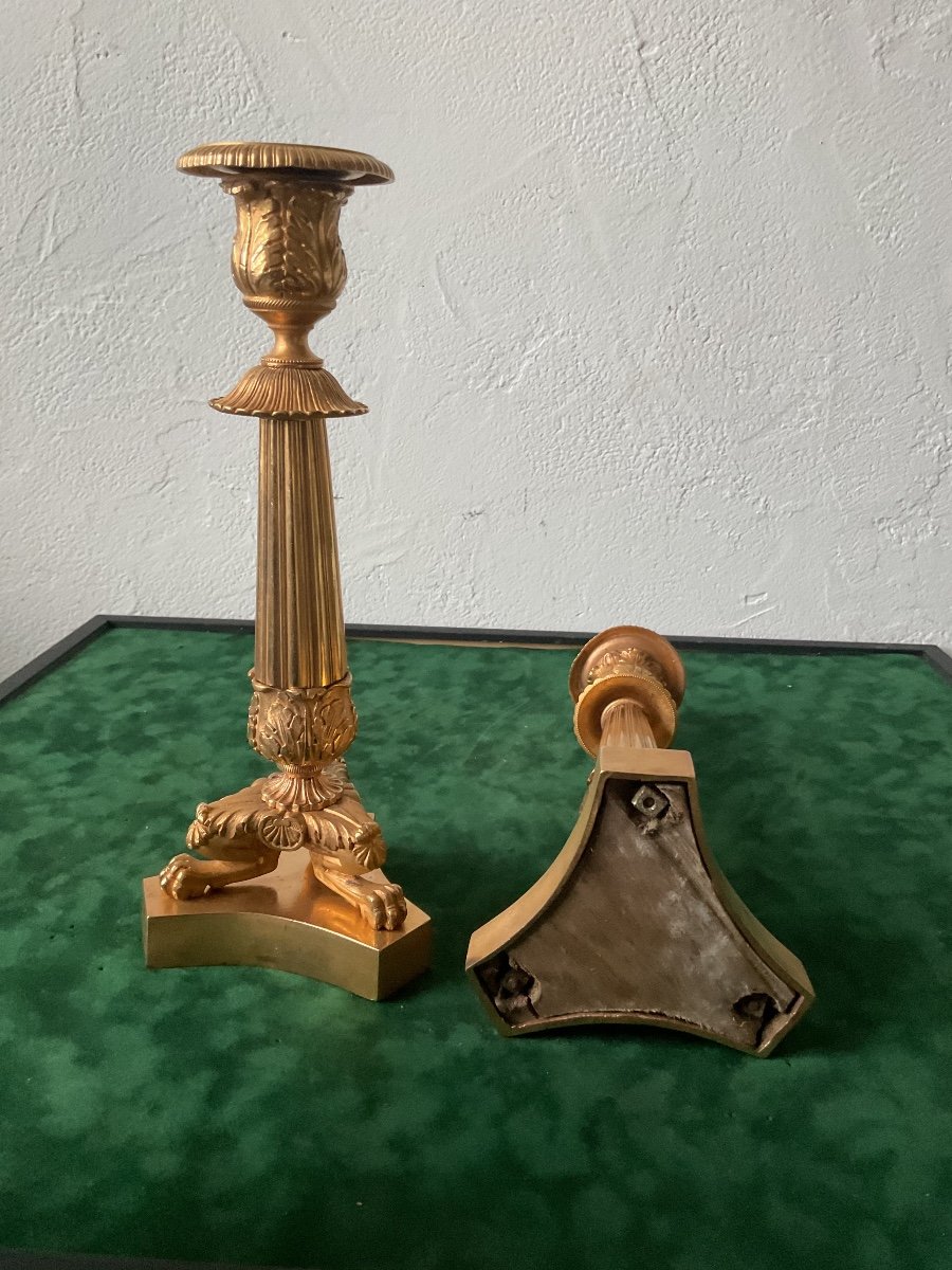 Pair Of 19th Century Gilt Bronze Candlesticks -photo-2