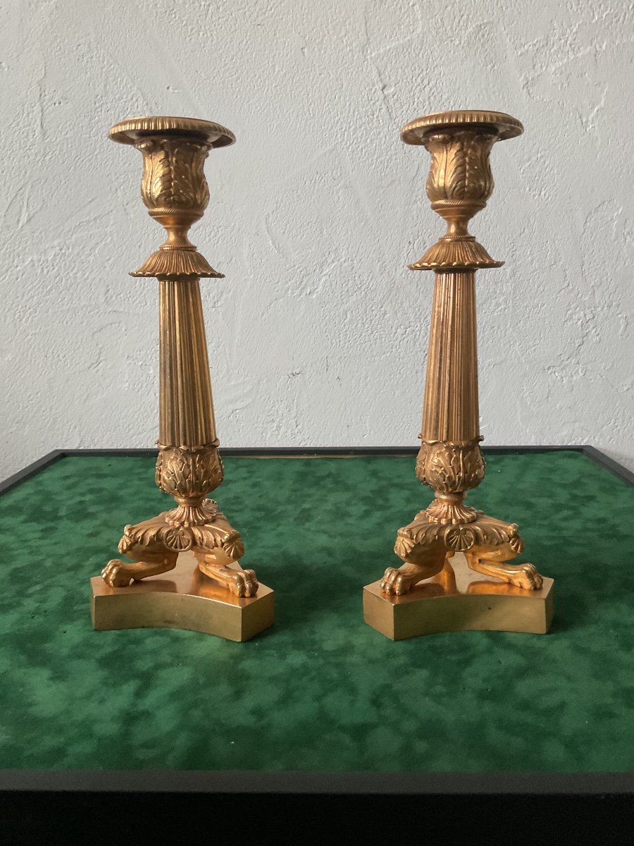 Pair Of 19th Century Gilt Bronze Candlesticks 