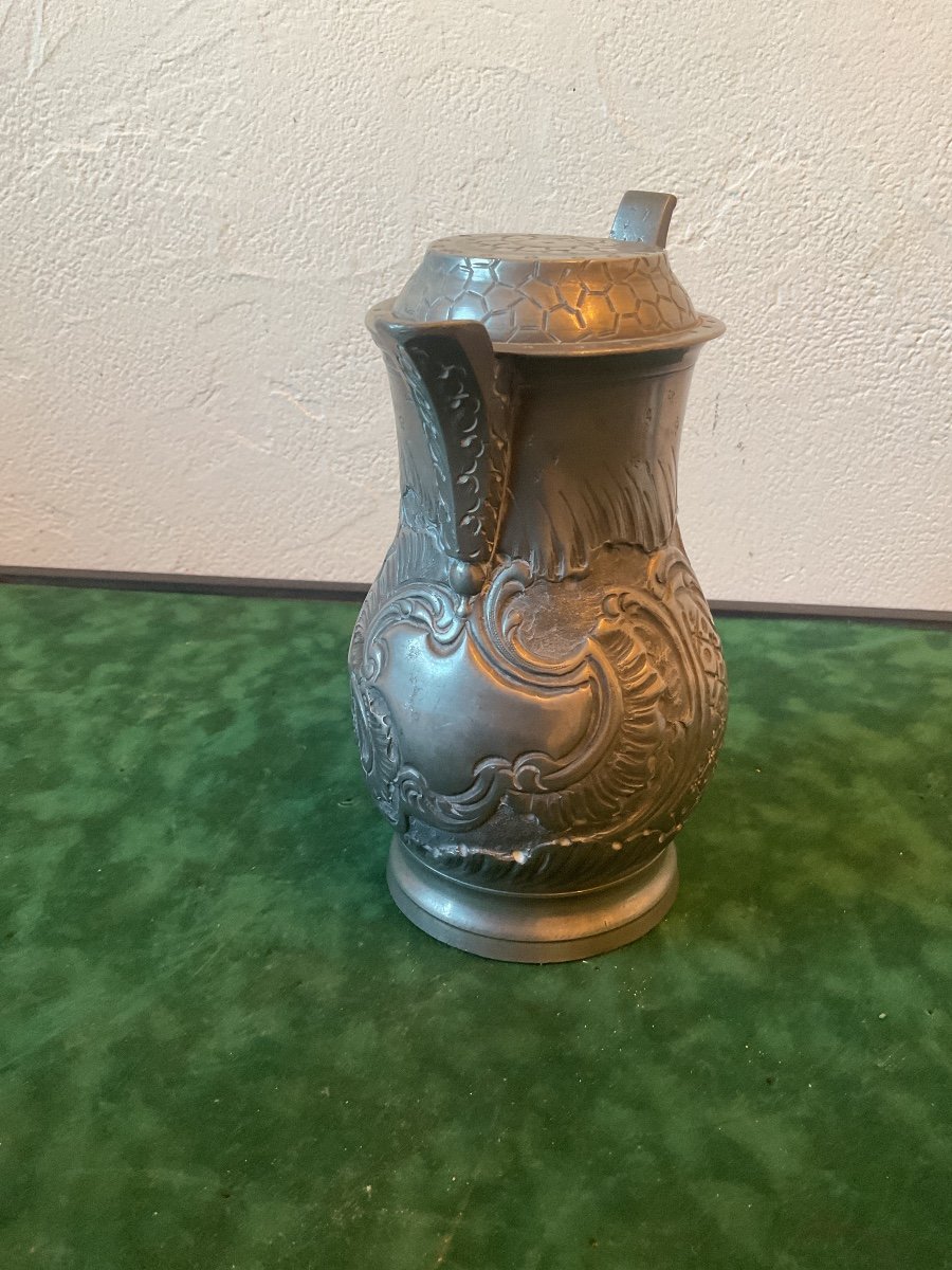 2 18th Century Pewter Pitchers-photo-4