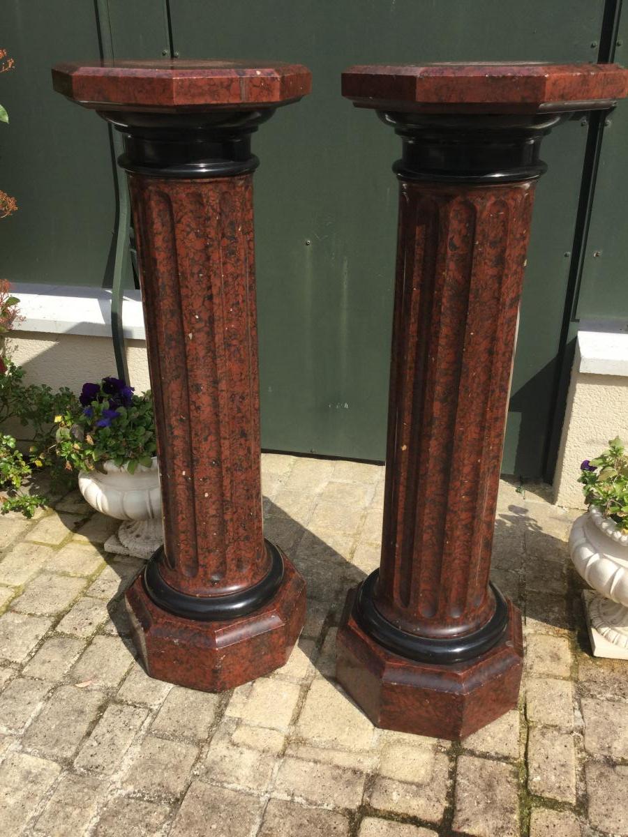 Paire De Colonnes En Scagliole Haut 115cm