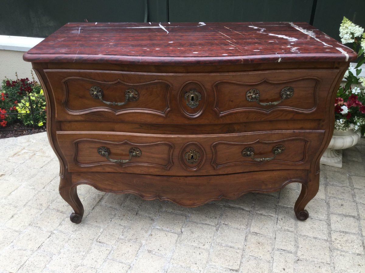 South West Louis XV Commode Sauteuse In Walnut Blond Red Marble Cherry-photo-2