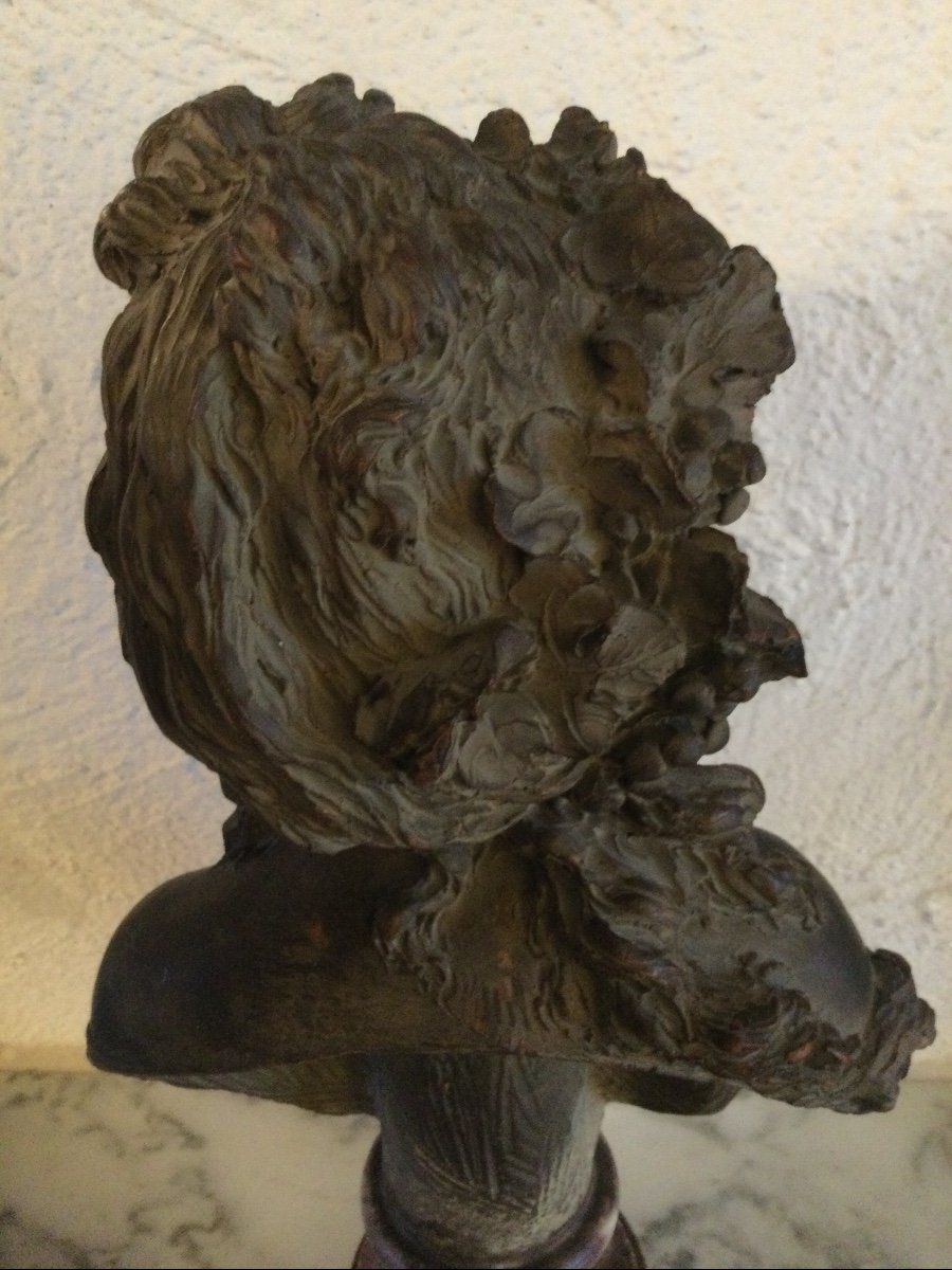 Buste De Bacchante En Terre Cuite Patiné De Joseph-charles Marin-photo-4