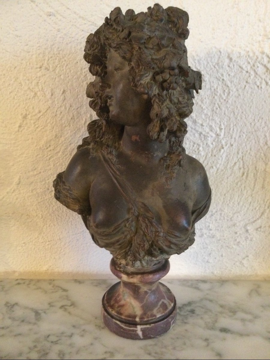 Bust Of Bacchante In Patinated Terracotta By Joseph-charles Marin