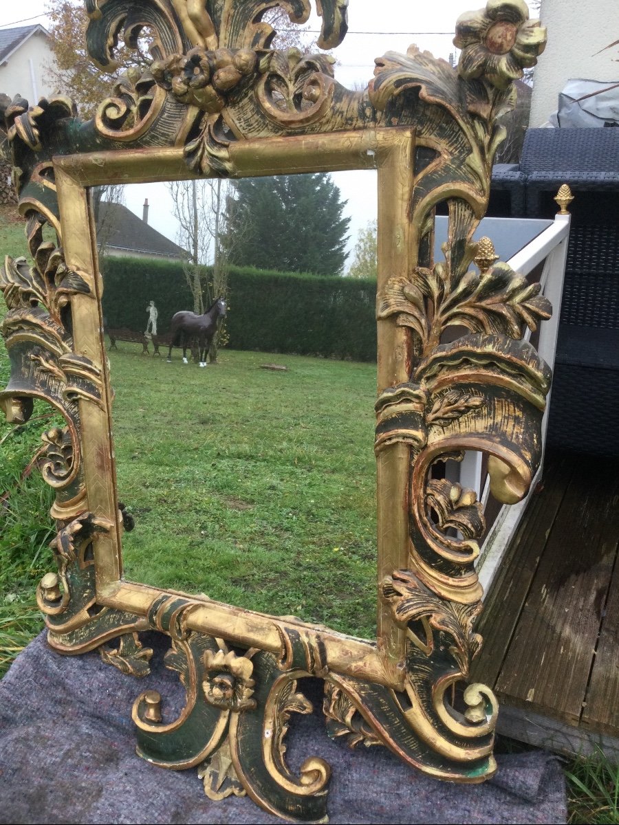 Large Italian Mirror In Carved Golden And Lacquered Wood Eighteenth Time-photo-4