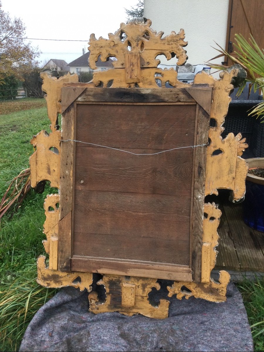 Large Italian Mirror In Carved Golden And Lacquered Wood Eighteenth Time-photo-2