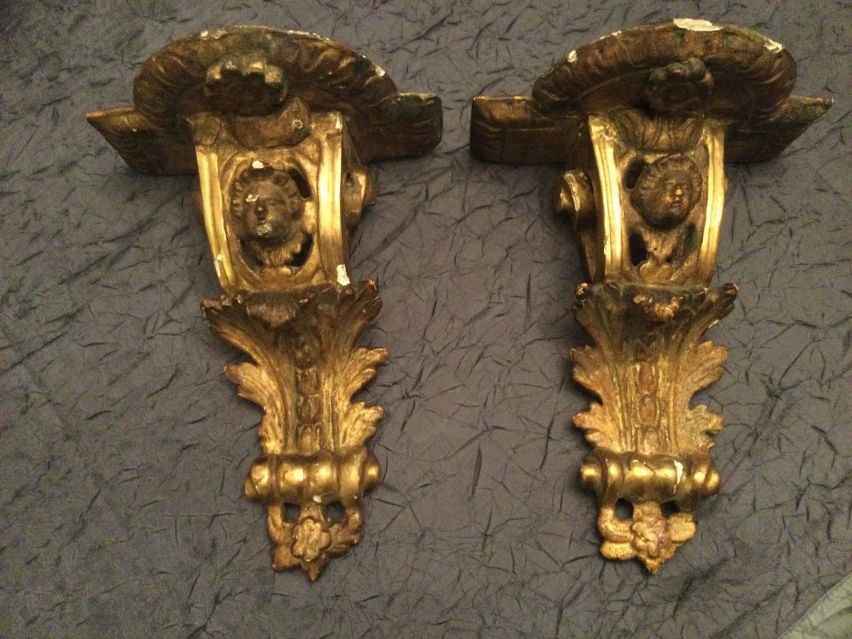 Pair Of Wall Consoles In Golden Wood Regency Period