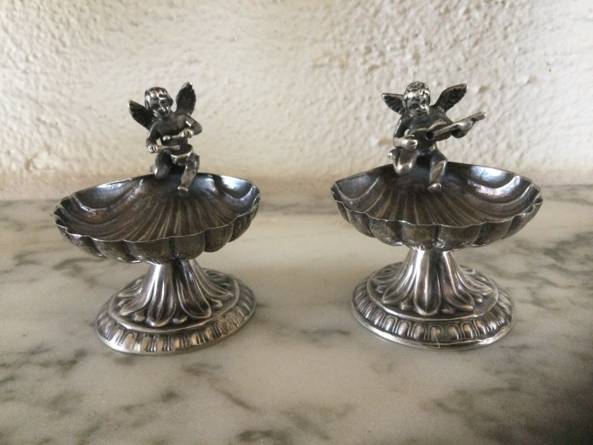 Pair Of Silver Spice Display With Amours Musiciens-photo-2