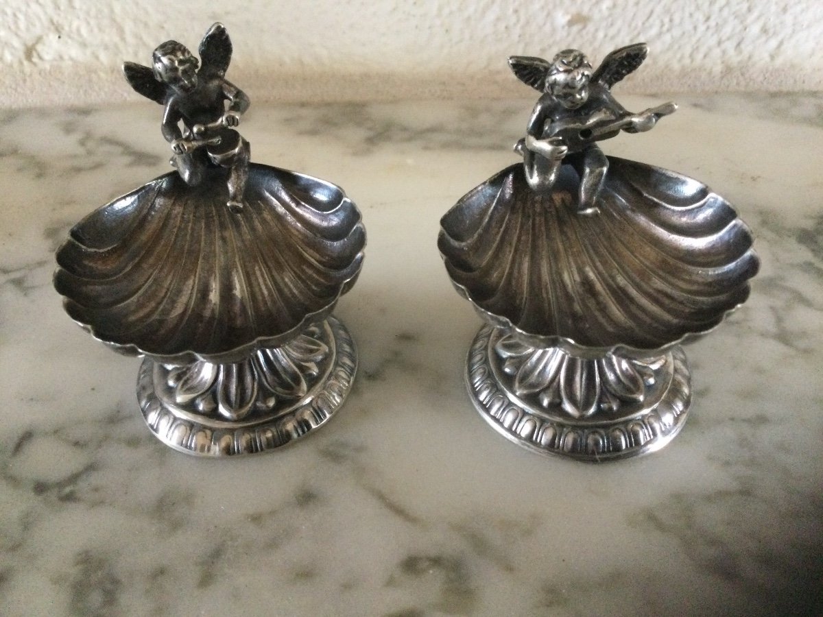 Pair Of Silver Spice Display With Amours Musiciens