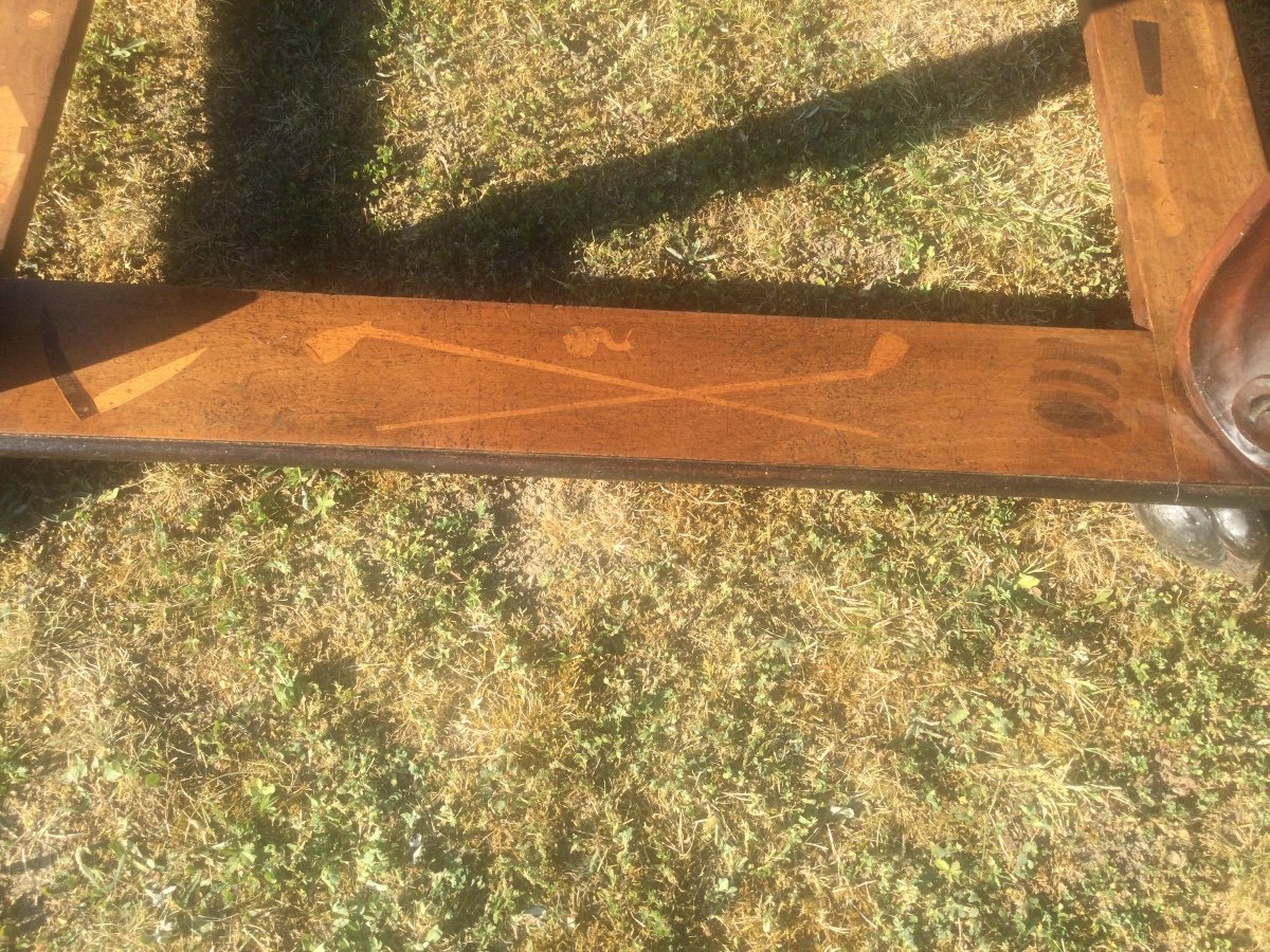 Rare Center Table In Marquetry This Transforms Into A Backgammon Game, Tri Trac Louis XIV Style-photo-3