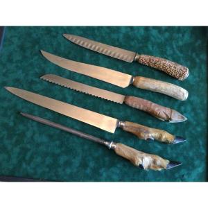 4 Kitchen Knives Plus A Hunting Sharpening Gun