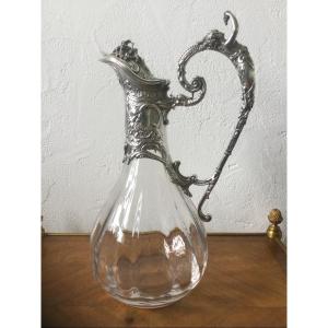 Ewer In Ribbed Crystal Silver Metal Frame