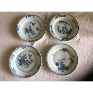 Four White Blue Chinese Porcelain Plates
