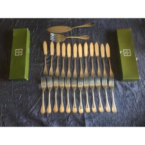 12 Christofle Fish Cutlery And Serving Cutlery Pearl Model