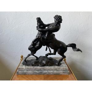 Centaur Fighting A Bronze Stag Signed L Avolio