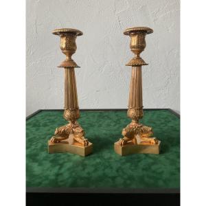 Pair Of 19th Century Gilt Bronze Candlesticks 