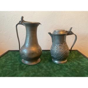 2 18th Century Pewter Pitchers