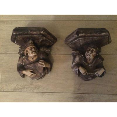 Pair Of Middle Ages Style Wall Console XIXth