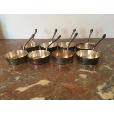 Eight Small Silver Metal Pans