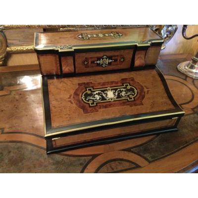 Writing Case In Wood Marquetry, Brass And Ivory Napoleon III Period