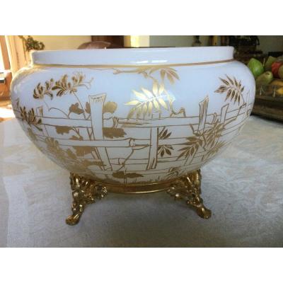 Beautiful Baccarat Cup In White Opaline Gold Decor Gilt Bronze Frame