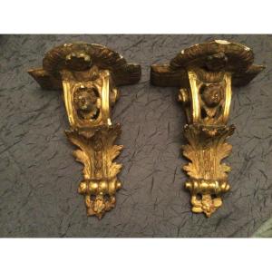 Pair Of Wall Consoles In Golden Wood Regency Period