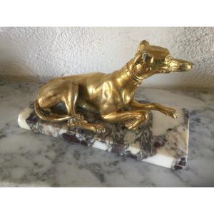 Greyhound Paperweight In Gilt Bronze XIXth