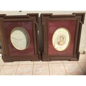Pair Of Large Frame In Carved Walnut Louis XVI Style