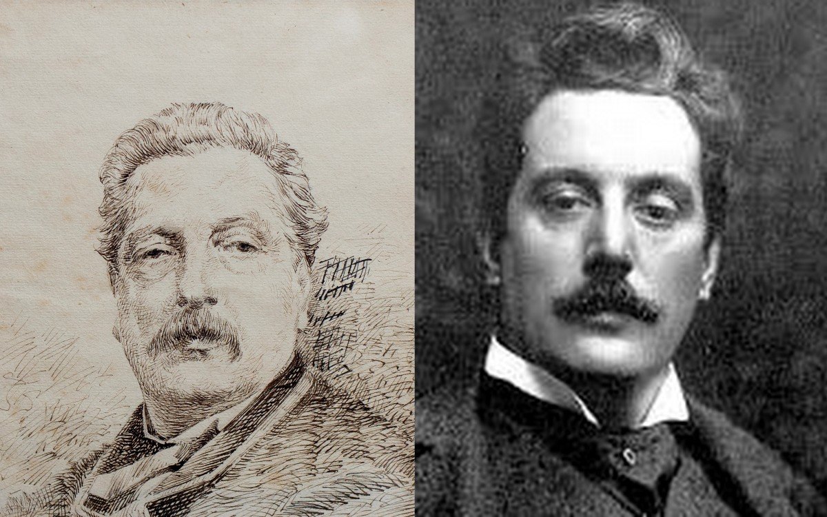 Giacomo Puccini- ritratto a china di G.Fattori firmato nel Chiaro- Scuro