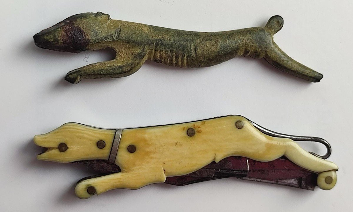 Couteau De Chasse Normand, En Bronze émaillé