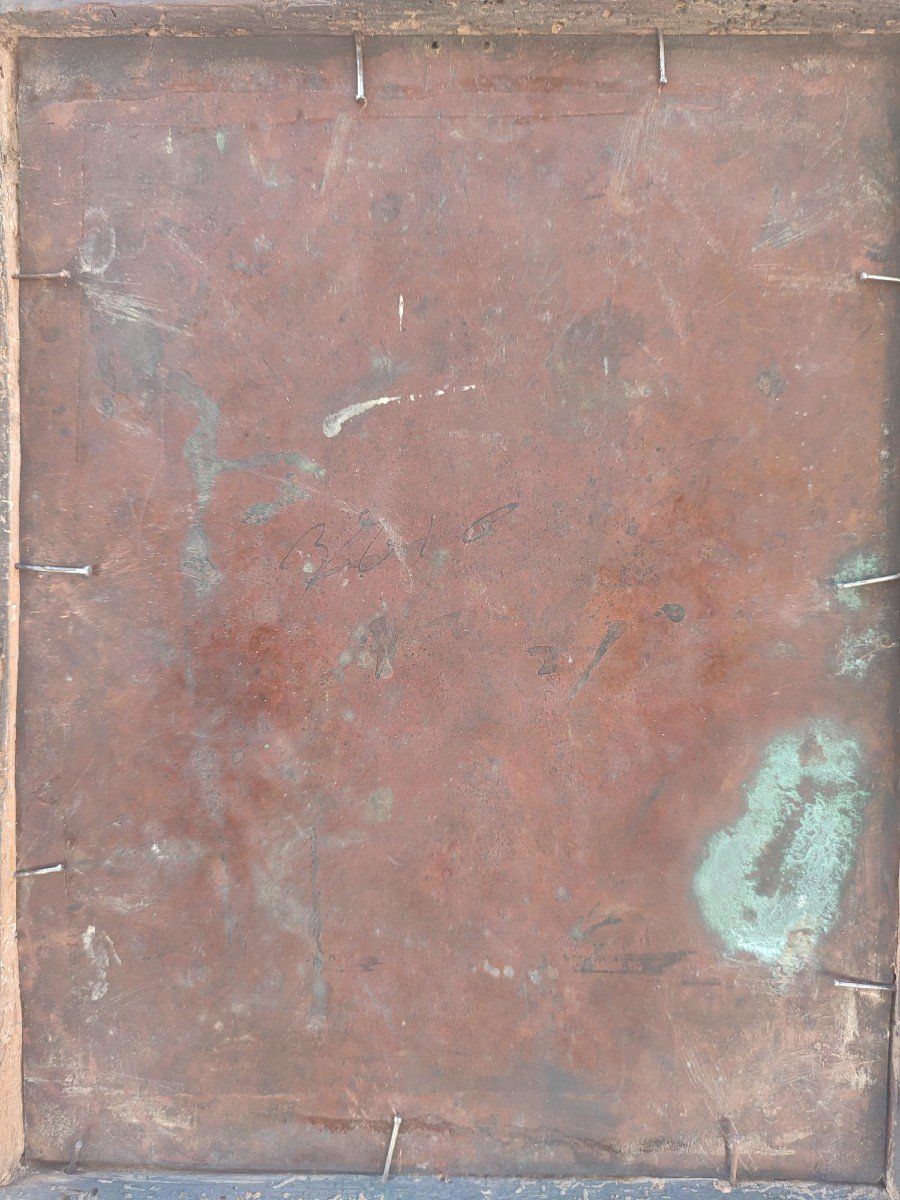 Copper Painting Depicting The Madonna And Child With Saints Anthony And Francis. Signed Sadeler-photo-2