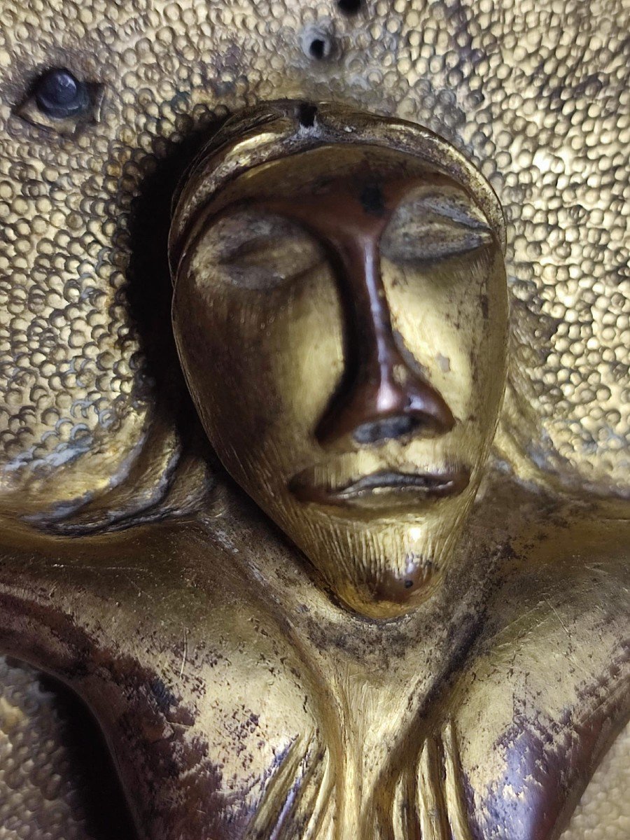 Exceptional Longobard Crucifix (20 X 15 Cm) Sculpted From A Single Mercury-gilded Copper Plate.-photo-6