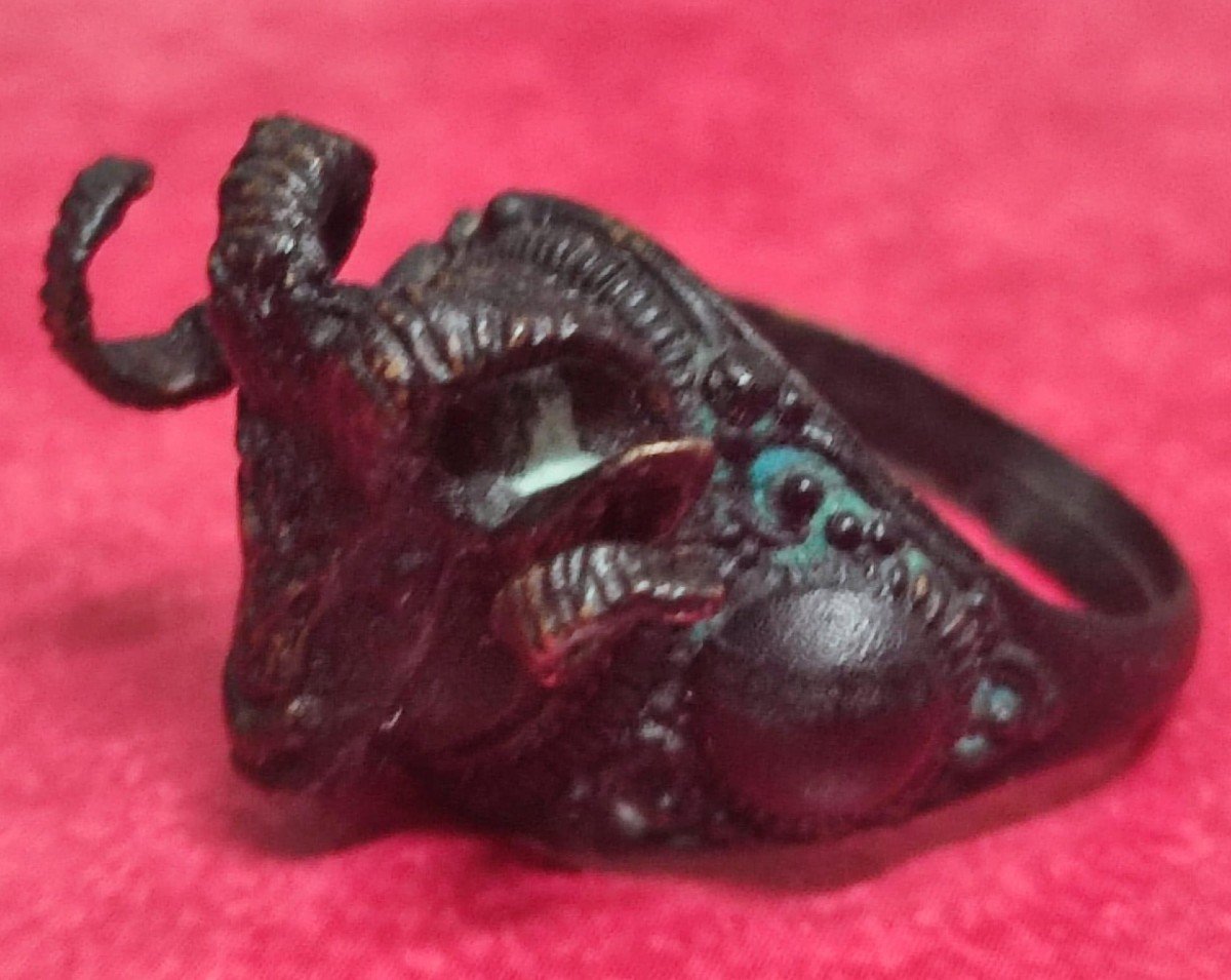 Baphomet - Bague Templière En Bronze Représentant La Tête De Bouc-photo-4